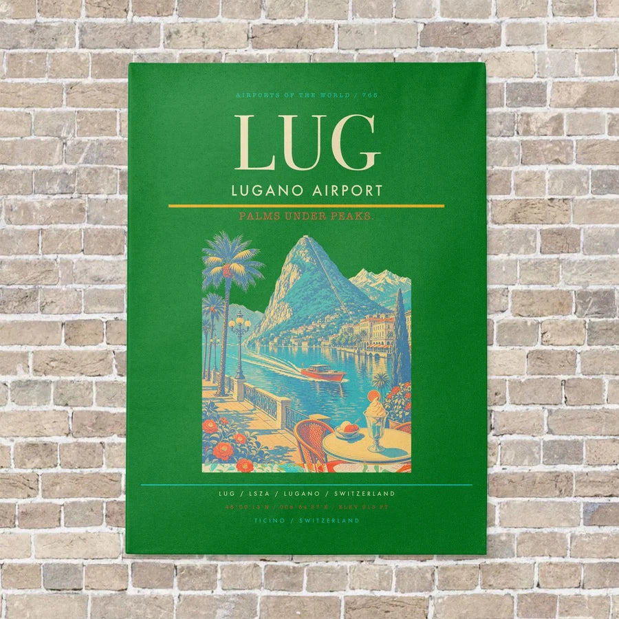 Lugano Airport LUG vertical canvas print - no frame - green background