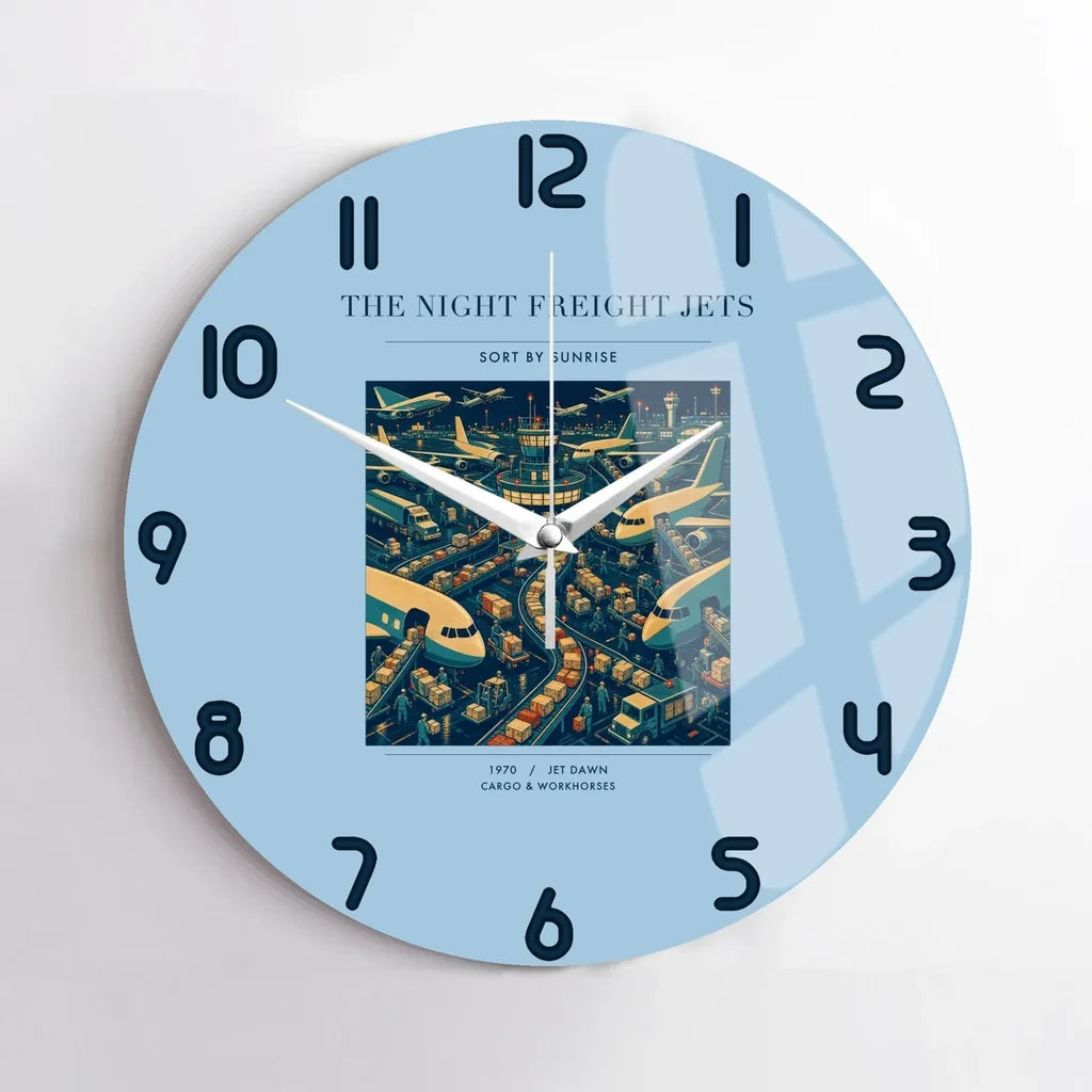 VINTAGE G4133 - The Night Freight Jets - Designed Wall Clocks design on lightblue no-frame