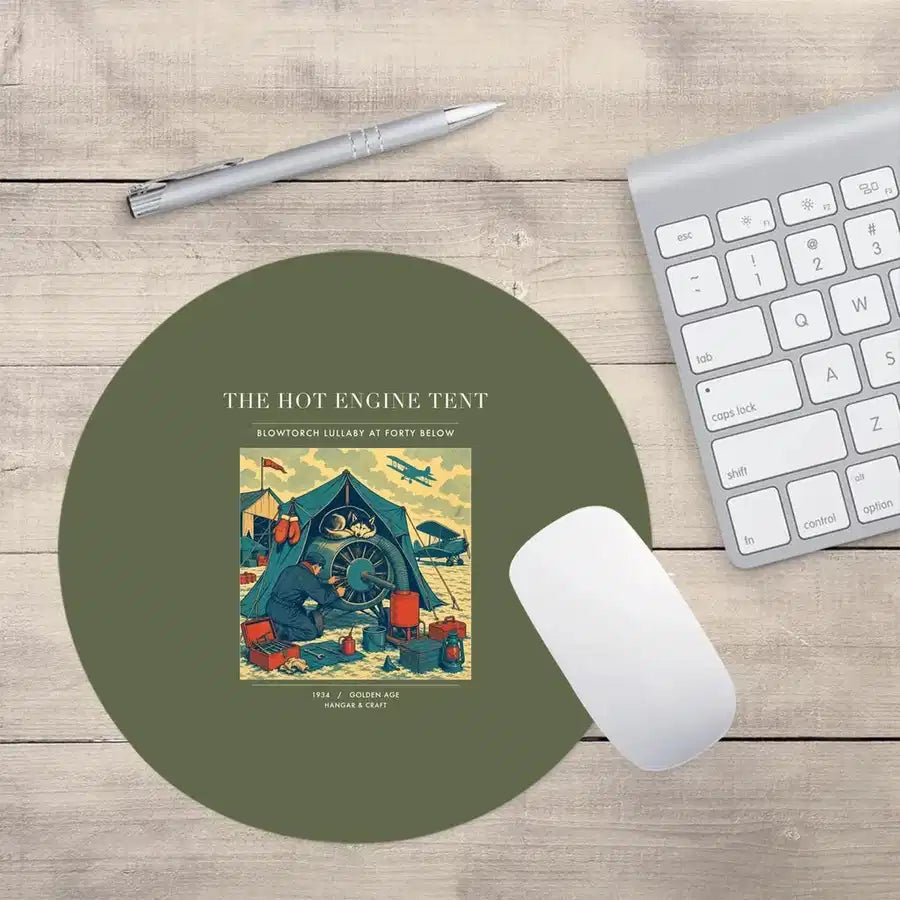 VINTAGE G4356 - The Hot Engine Tent - Designed Mouse Pads design on greenarmy round