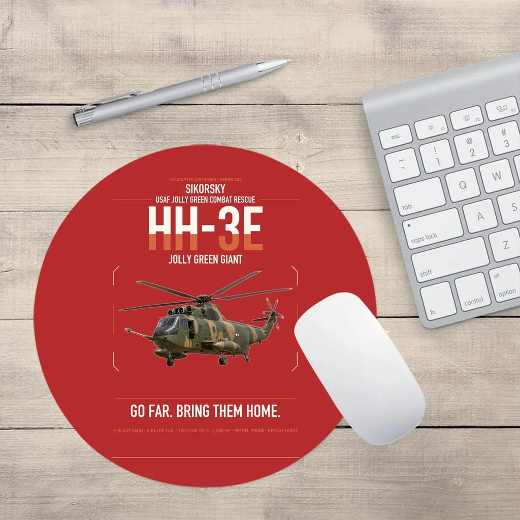 Sikorsky HH-3E Jolly Green Giant design on red round mouse pad
