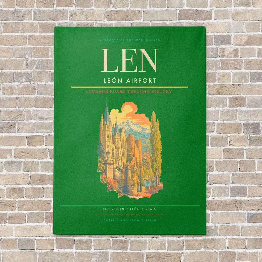 León Airport LEN vertical canvas print - no frame - green background