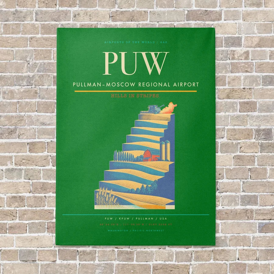Pullman–Moscow Regional Airport PUW vertical canvas print - no frame - green background
