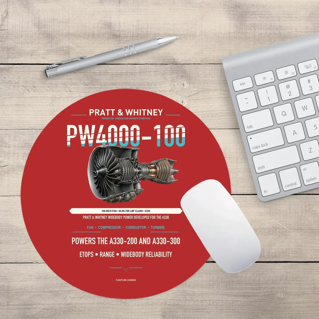 PW4000-100 design on red round mouse pad