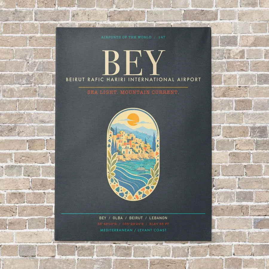 Beirut Rafic Hariri International Airport BEY - Canvas Framed - Gray