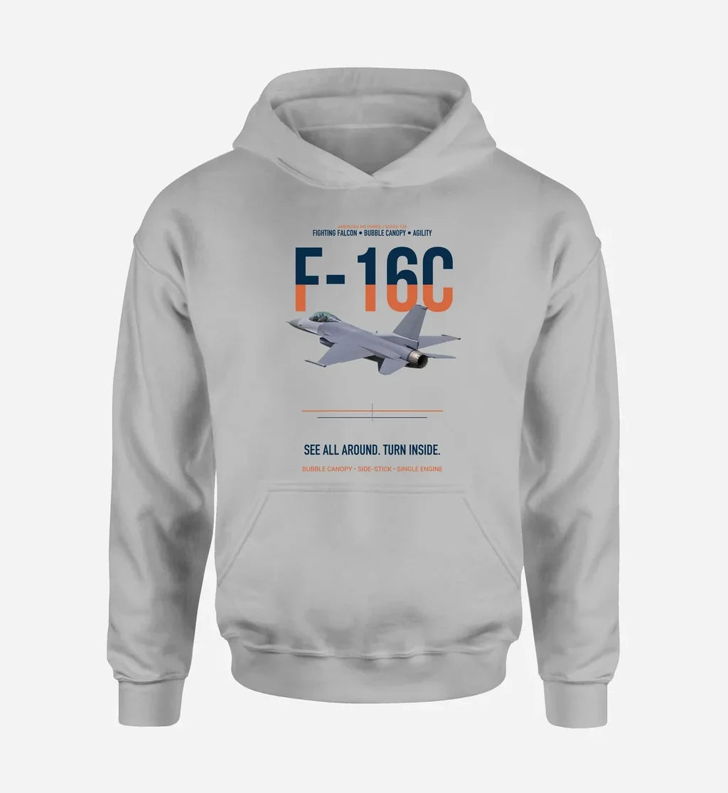 F-16C FIGHTING FALCON design on light gray hoodie single side