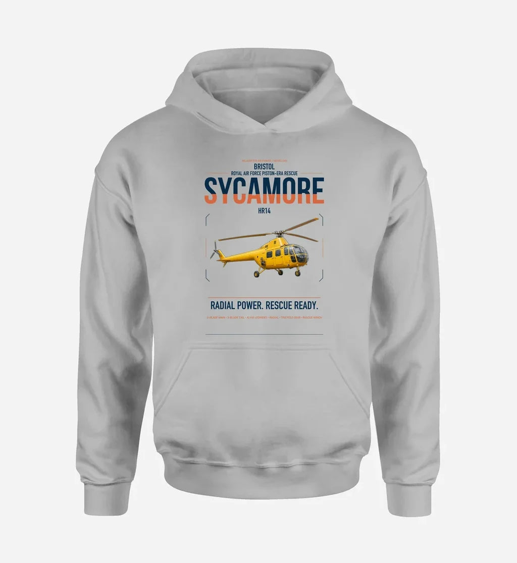 Bristol Sycamore HR14 design on light gray double-side hoodie, single-side print