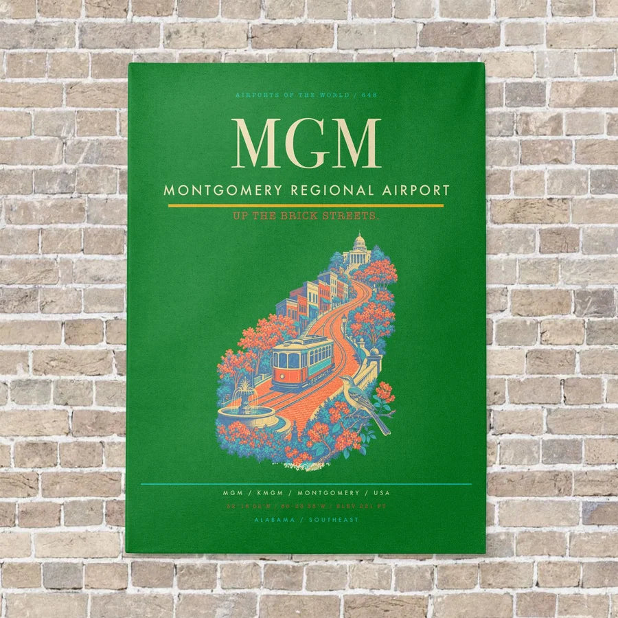 Montgomery Regional Airport MGM vertical canvas print - no frame - green background
