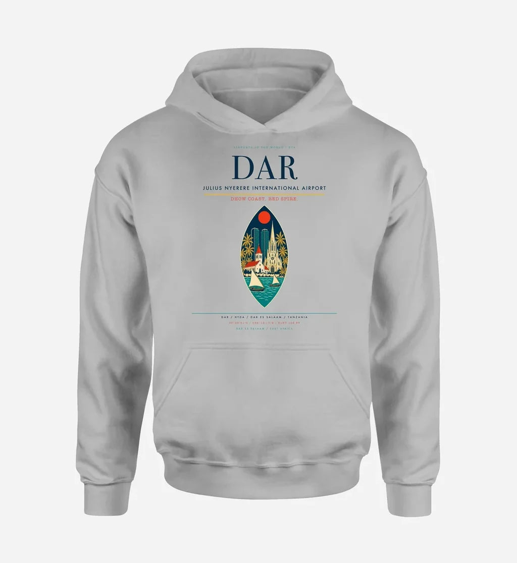 Julius Nyerere International Airport (DAR) design on light gray hoodie single-side print