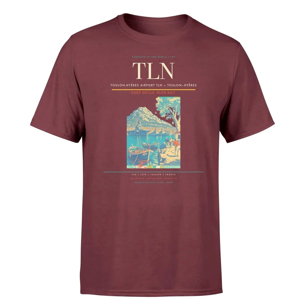 Toulon-Hyères Airport (TLN) T-Shirt single-side front print in Dark Red | toulon-hyères-airport-tln-double-side-t-shirt