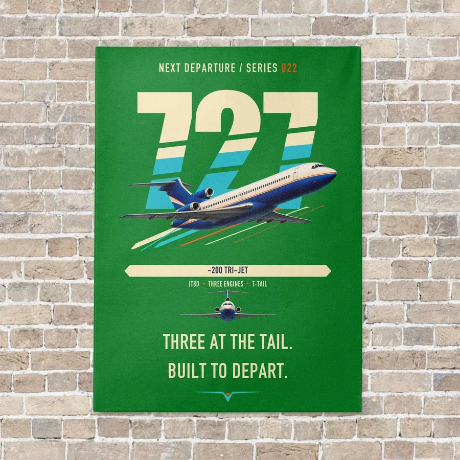 Boeing 727-200 vertical canvas print - no frame - green background