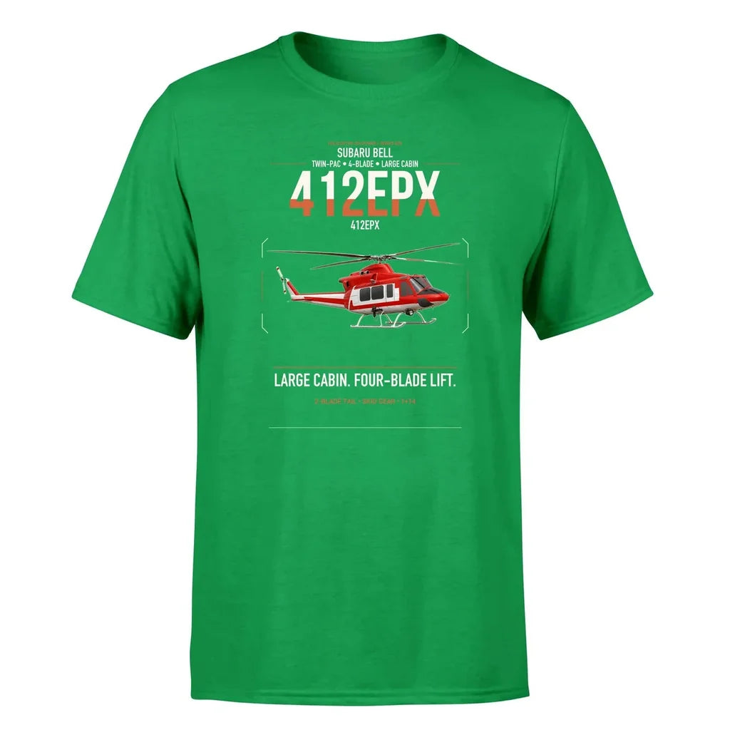 SUBARU Bell 412EPX design on green t-shirt, single-side print