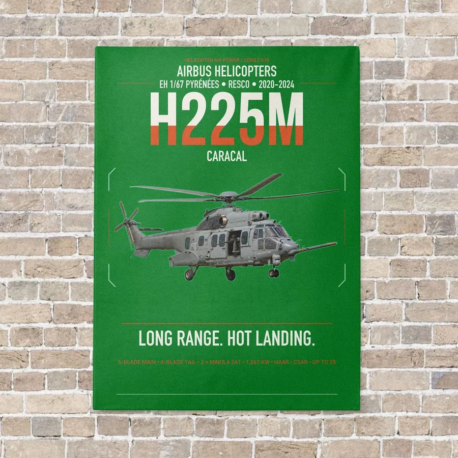 Airbus Helicopters H225M Caracal vertical canvas print - no frame - green background