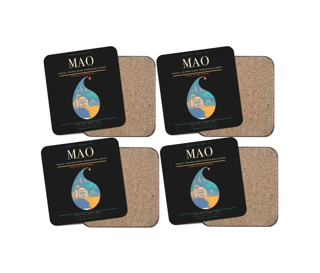 Manaus - Eduardo Gomes International Airport MAO Coaster 4-Pieces-Set - Black