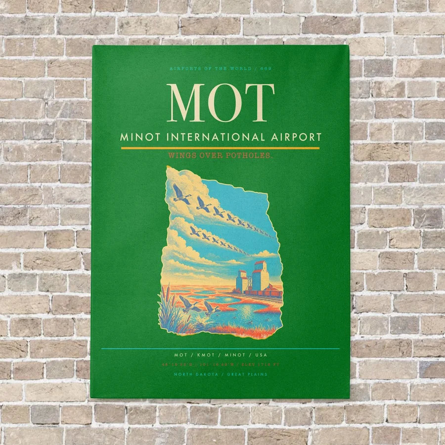 Minot International Airport MOT vertical canvas print - no frame - green background
