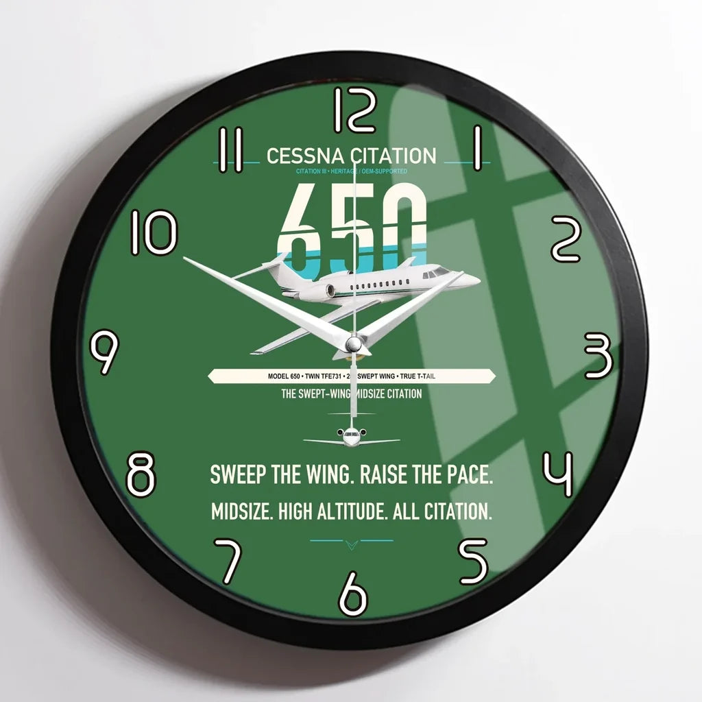 Cessna Citation 650 - Citation III design on green framed wall clock