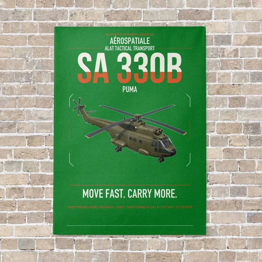 Aérospatiale SA 330B Puma vertical canvas print - no frame - green background