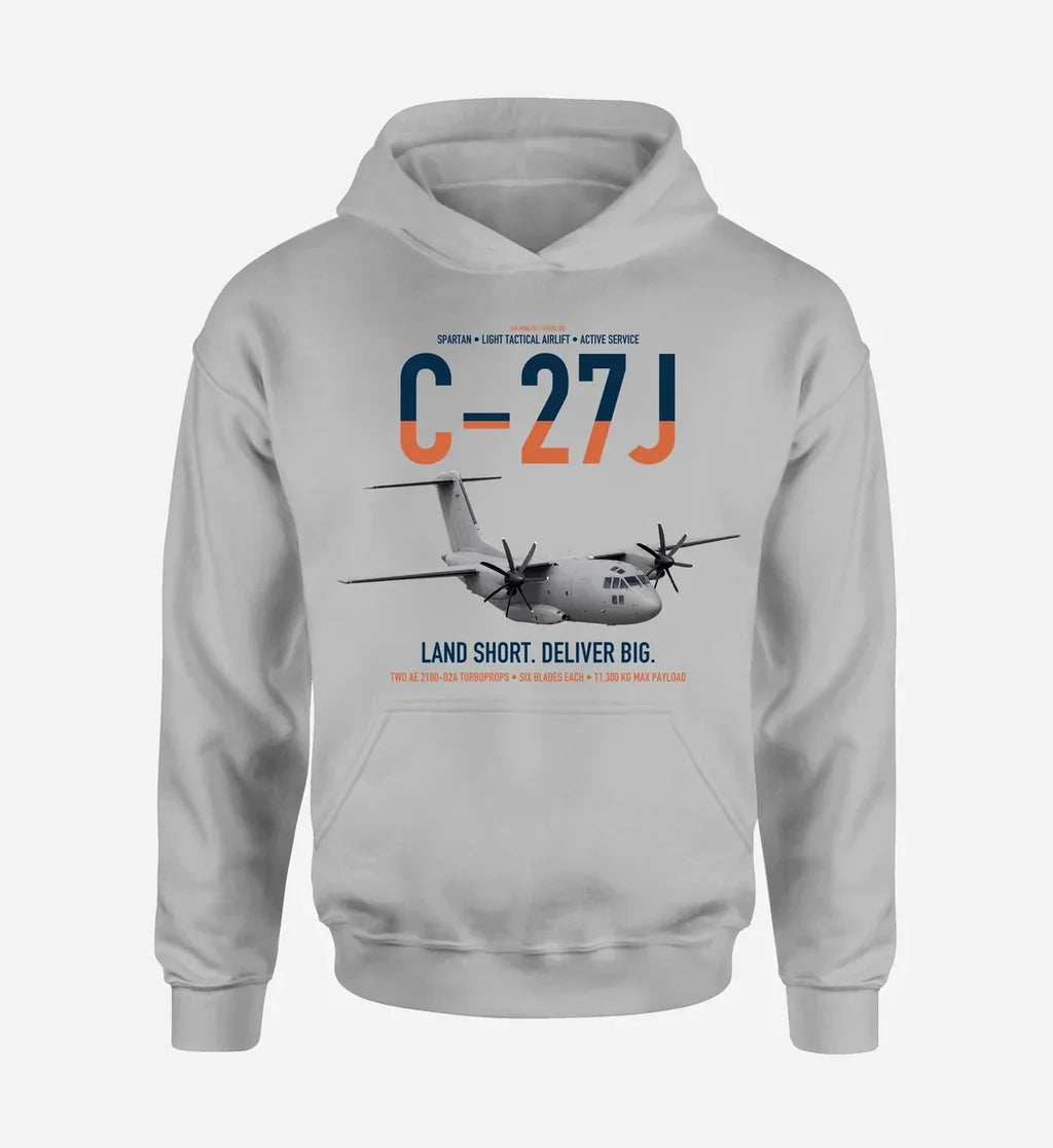 C-27J Spartan design on light gray double-side hoodie, single-side print