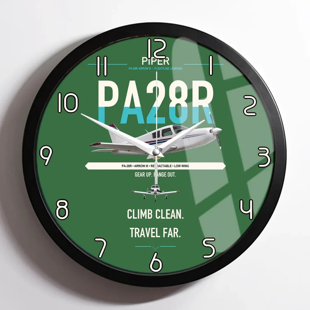 Piper PA-28R Arrow III design on green framed wall clock