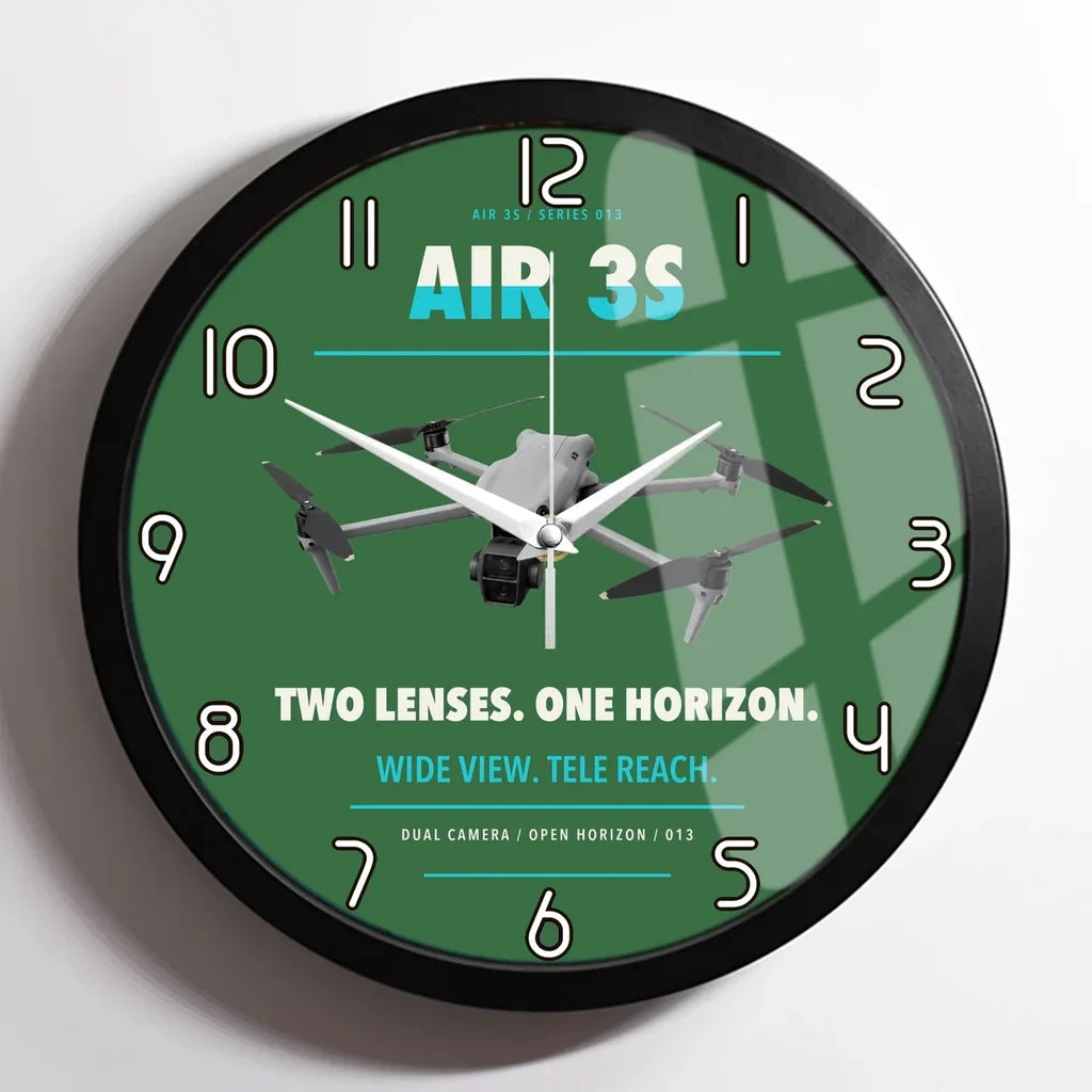 DJI Air 3S design on green framed wall clock