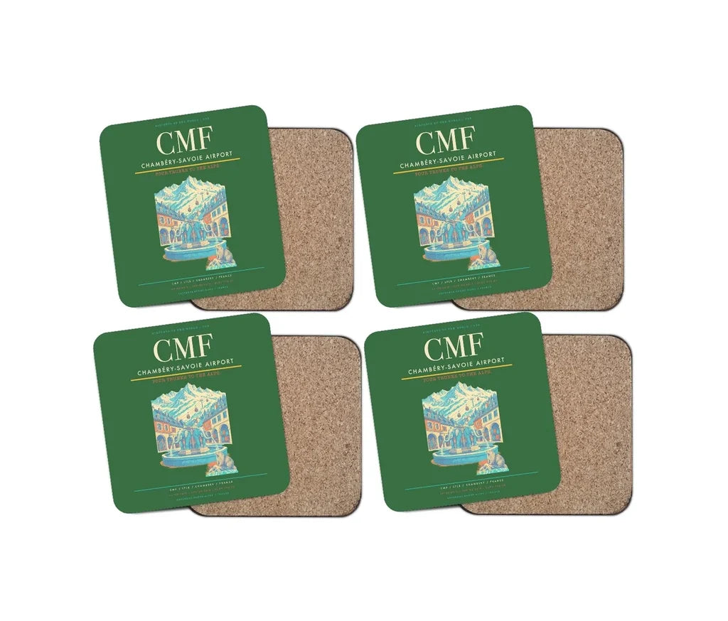 Chambéry-Savoie Airport (CMF) design on green 4 pieces set coaster
