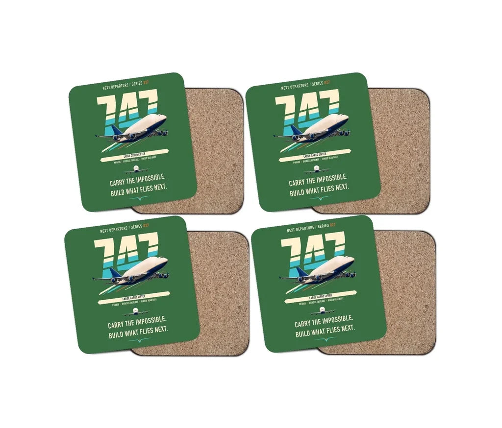 Boeing 747-400 Dreamlifter design on green 4 pieces set coaster