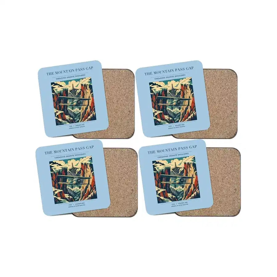 The Mountain Pass Gap - Designed Coasters design on light blue 4-pieces-set