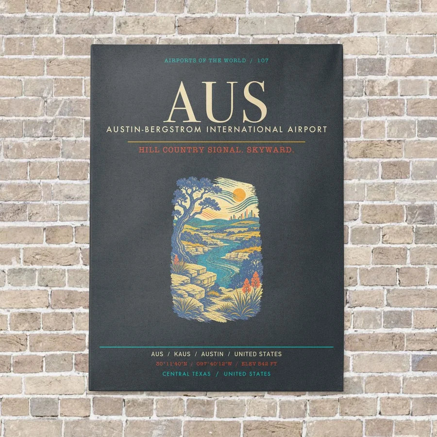 Austin-Bergstrom International Airport AUS - Canvas Framed - Gray