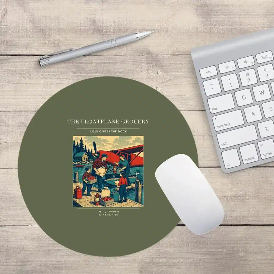 VINTAGE G4286 - The Floatplane Grocery - Designed Mouse Pads design on greenarmy round