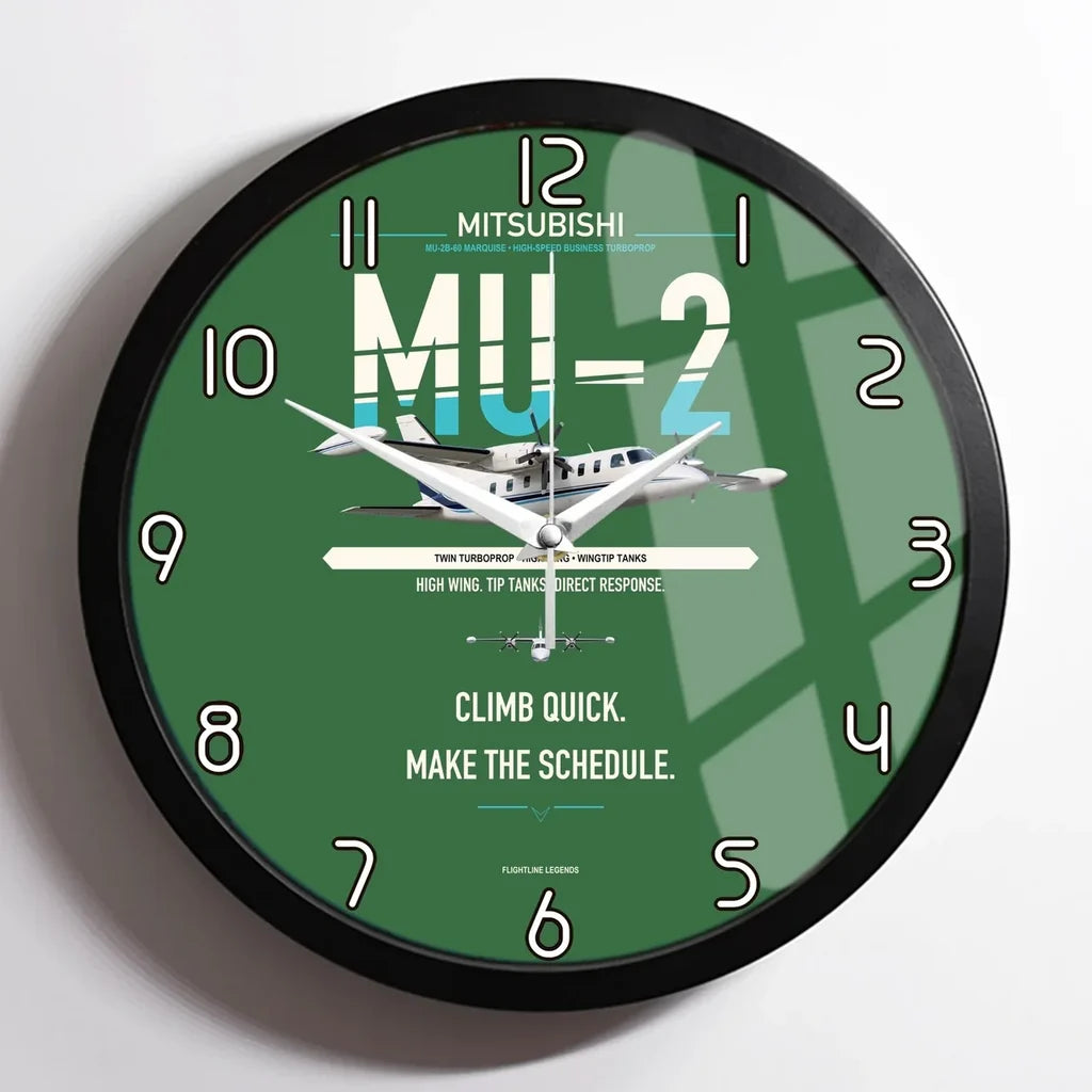 Mitsubishi MU-2B-60 Marquise design on green framed wall clock