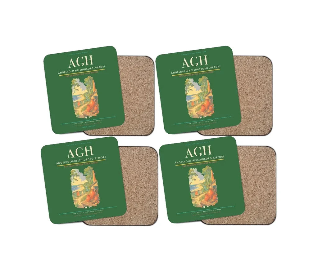 Ängelholm-Helsingborg Airport (AGH) design on green 4 pieces set coaster