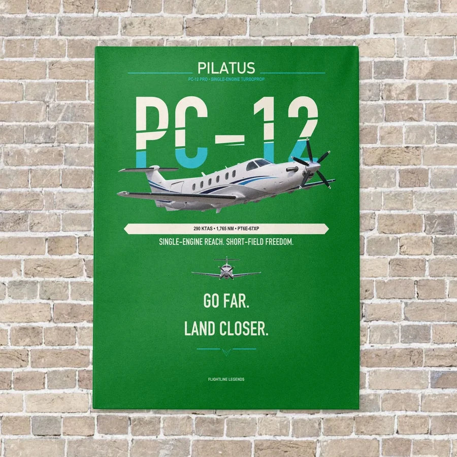 Pilatus PC-12 PRO vertical canvas print - no frame - green background