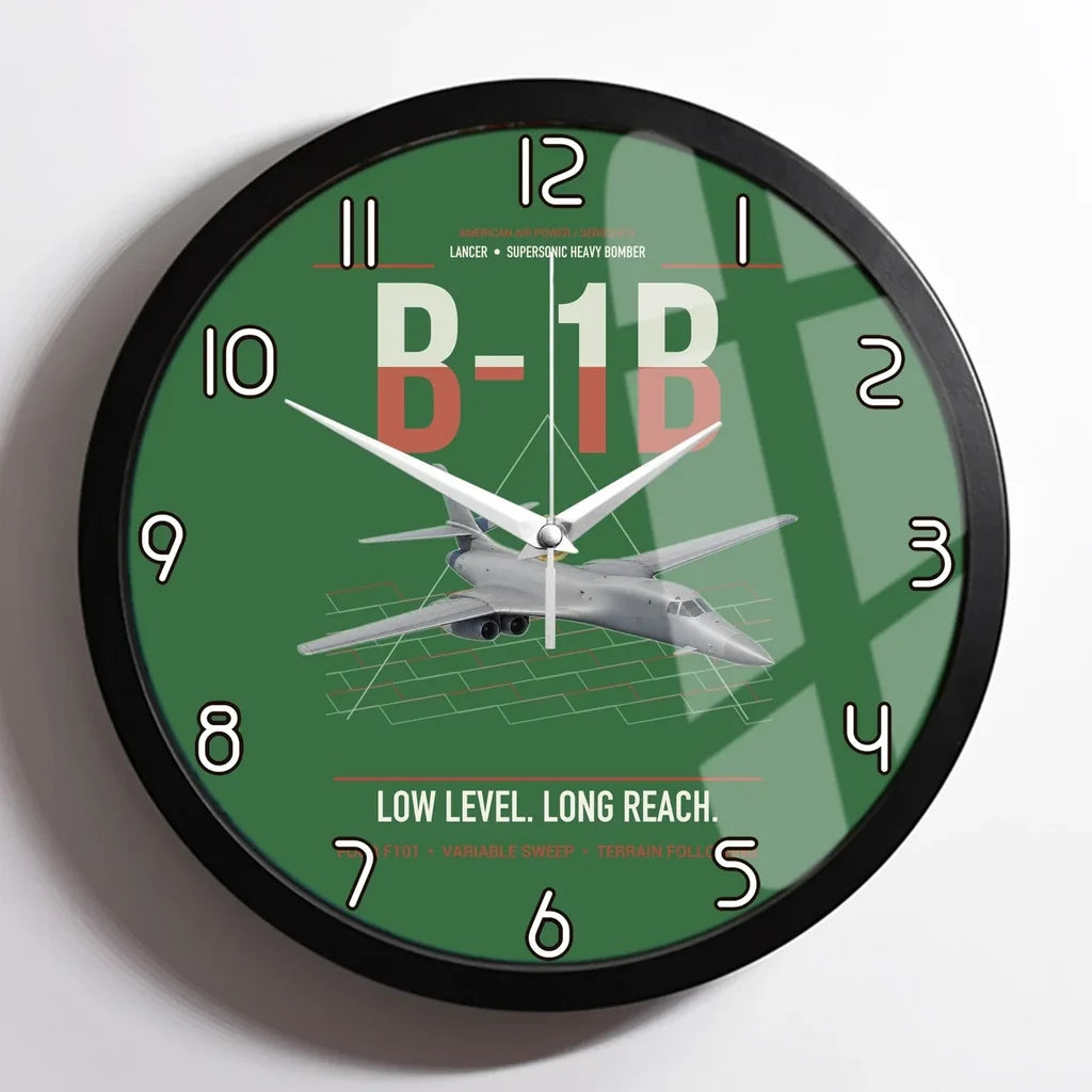 B-1B Lancer design on green framed wall clock
