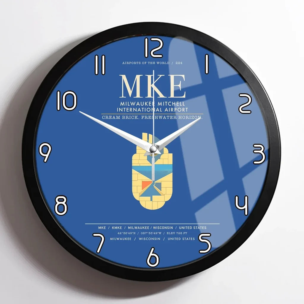 Milwaukee Mitchell International Airport MKE Wall-Clock Framed - Blue