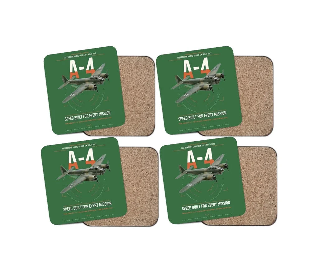Junkers Ju 88A-4 design on green 4 pieces set coaster