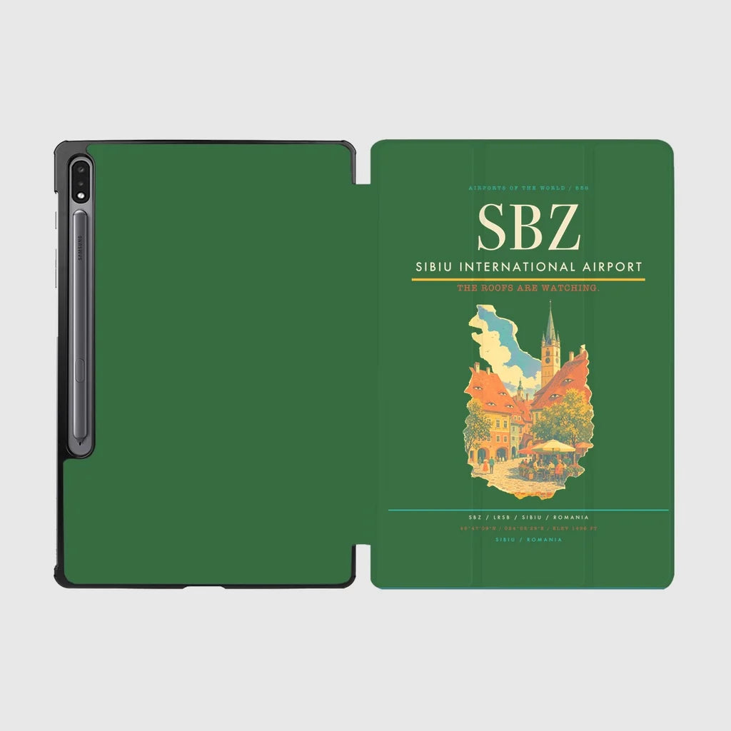 Sibiu International Airport (SBZ) design on green samsung tablet tablet case