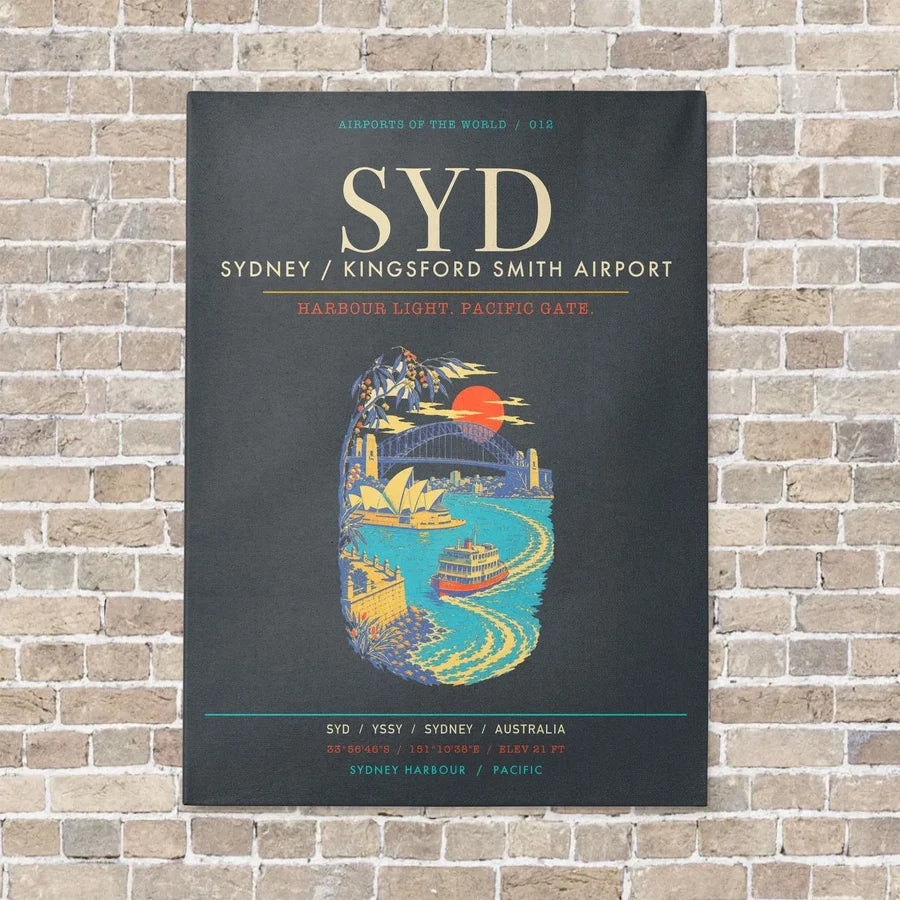 Sydney Kingsford Smith Airport SYD - Canvas Framed - Gray