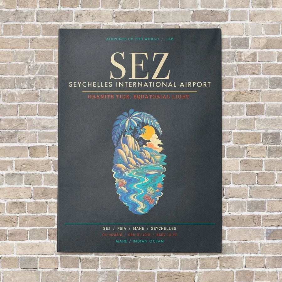 Seychelles International Airport SEZ - Canvas Framed - Gray