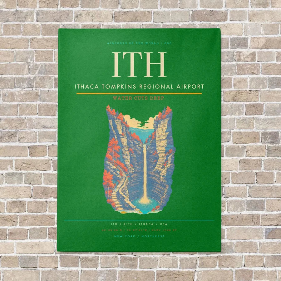 Ithaca Tompkins Regional Airport ITH vertical canvas print - no frame - green background