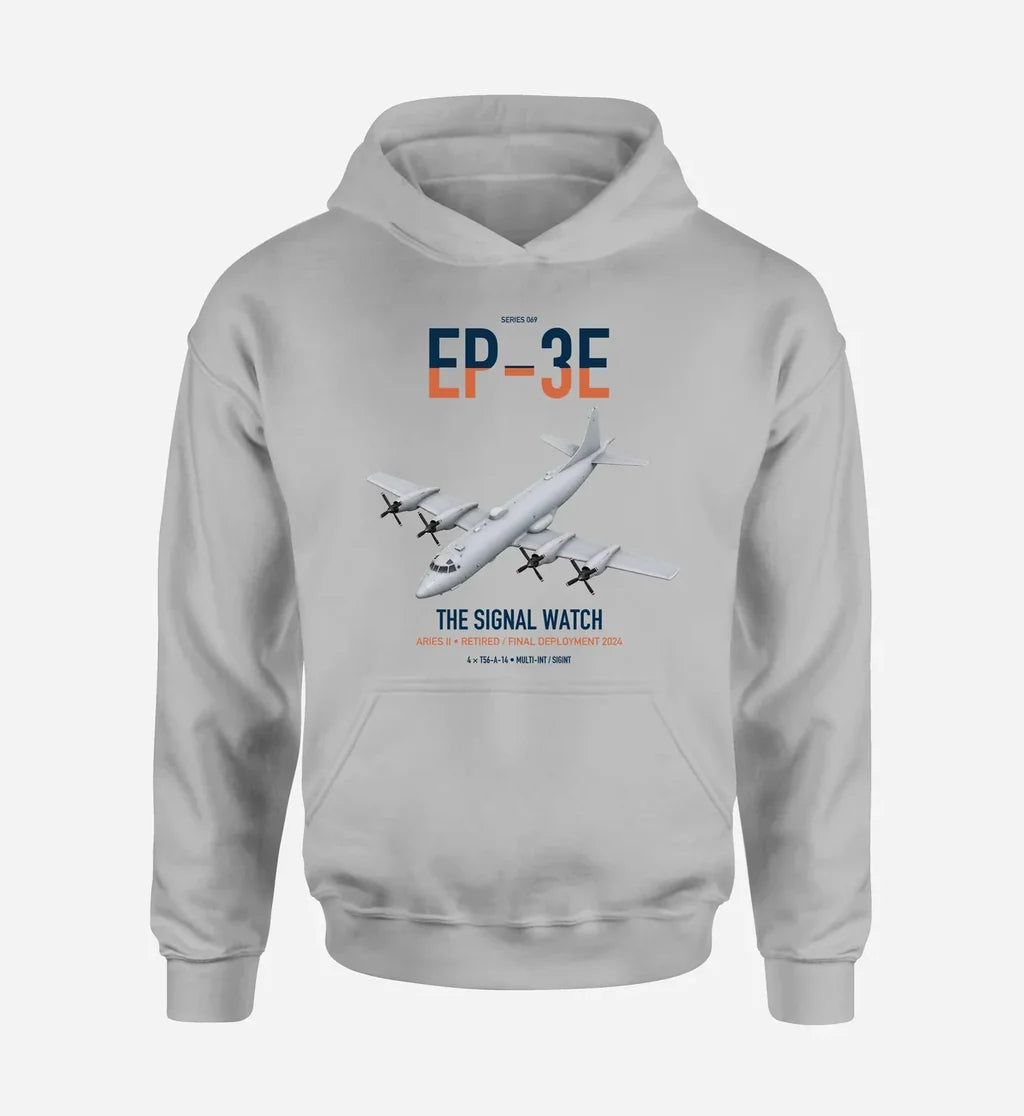 EP-3E ARIES II design on light gray double-side hoodie, single-side print