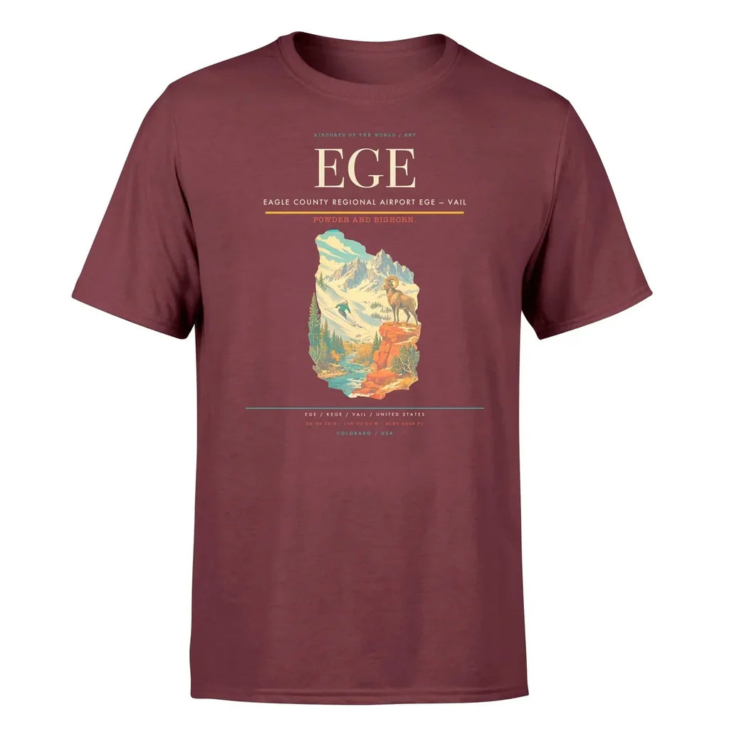 Eagle County Regional Airport (EGE) T-Shirt single-side front print in Dark Red | eagle-county-regional-airport-ege-double-side-t-shirt