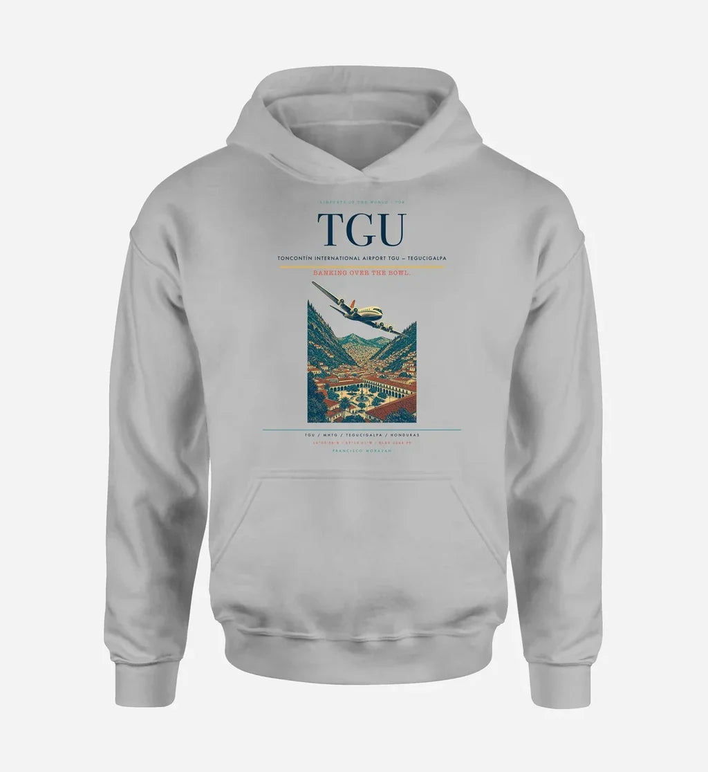 Toncontín International Airport (TGU) design on light gray hoodie single-side print