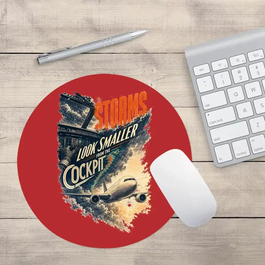 Storms Look Smaller From The Cockpit design on red round mouse pad