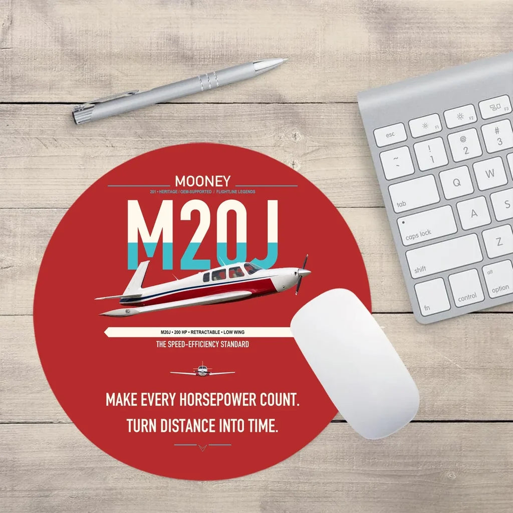 Mooney M20J 201 design on red round mouse pad