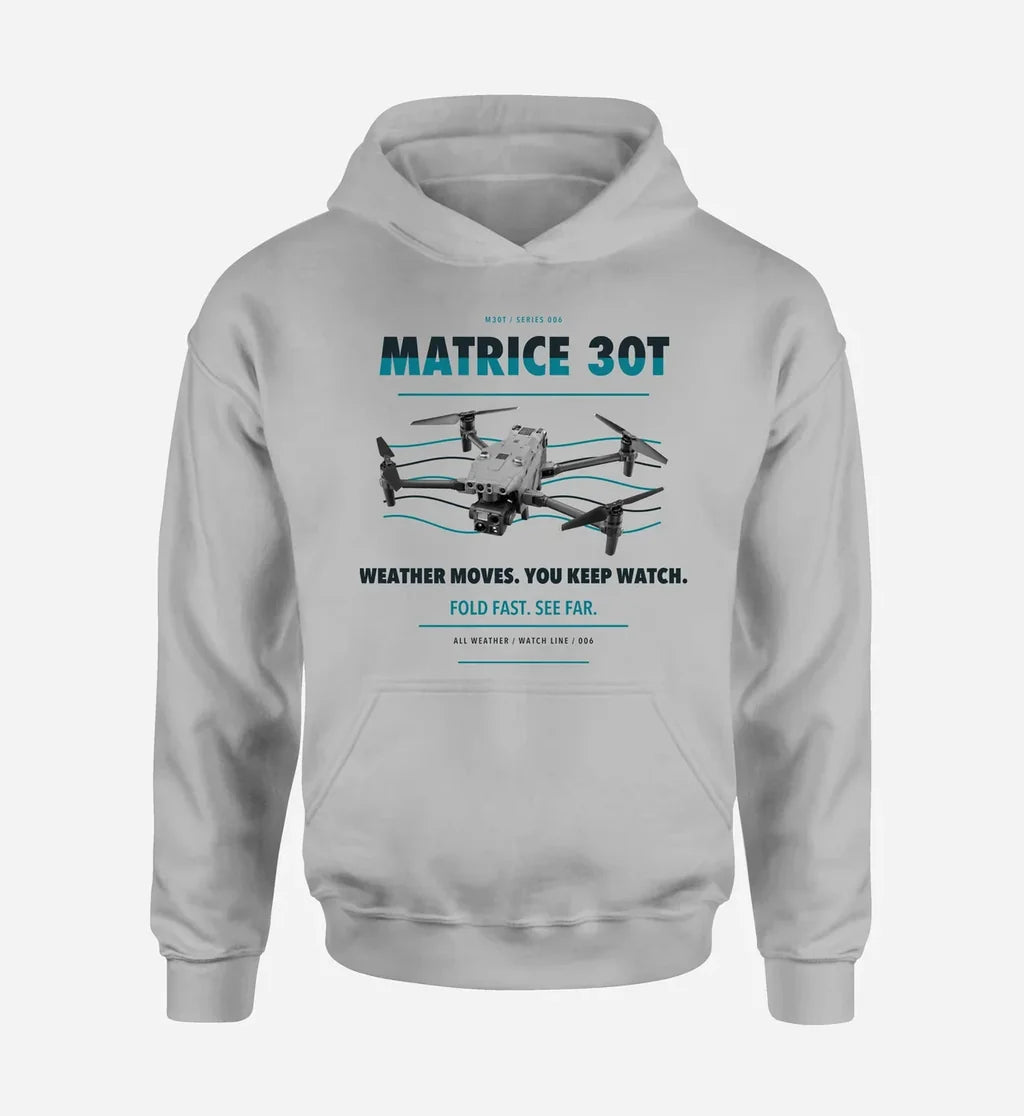 DJI Matrice 30T design on light gray hoodie single side