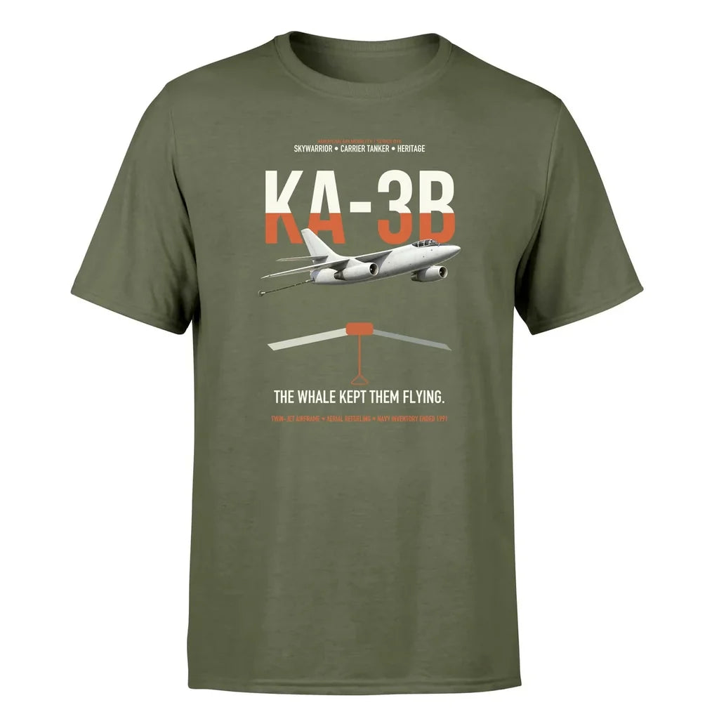 KA-3B Skywarrior design on green army double-side t-shirt, single-side print
