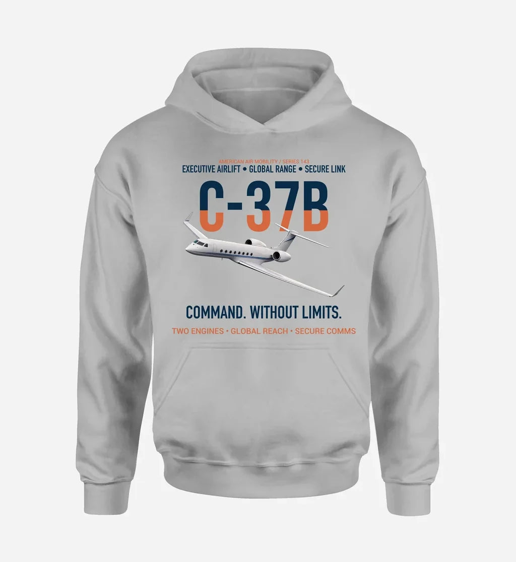 C-37B GULFSTREAM G550 design on light gray hoodie single side