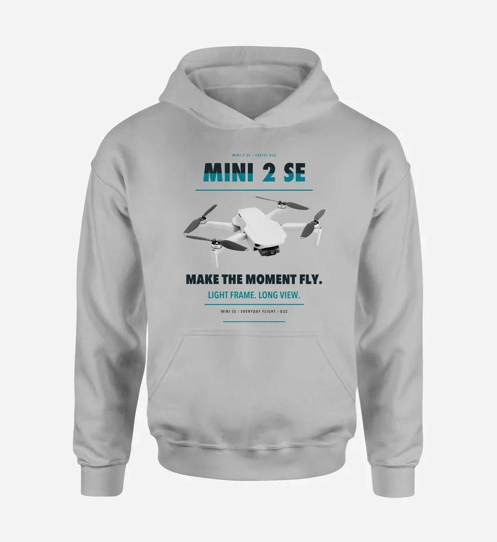 DJI Mini 2 SE design on light gray hoodie single side