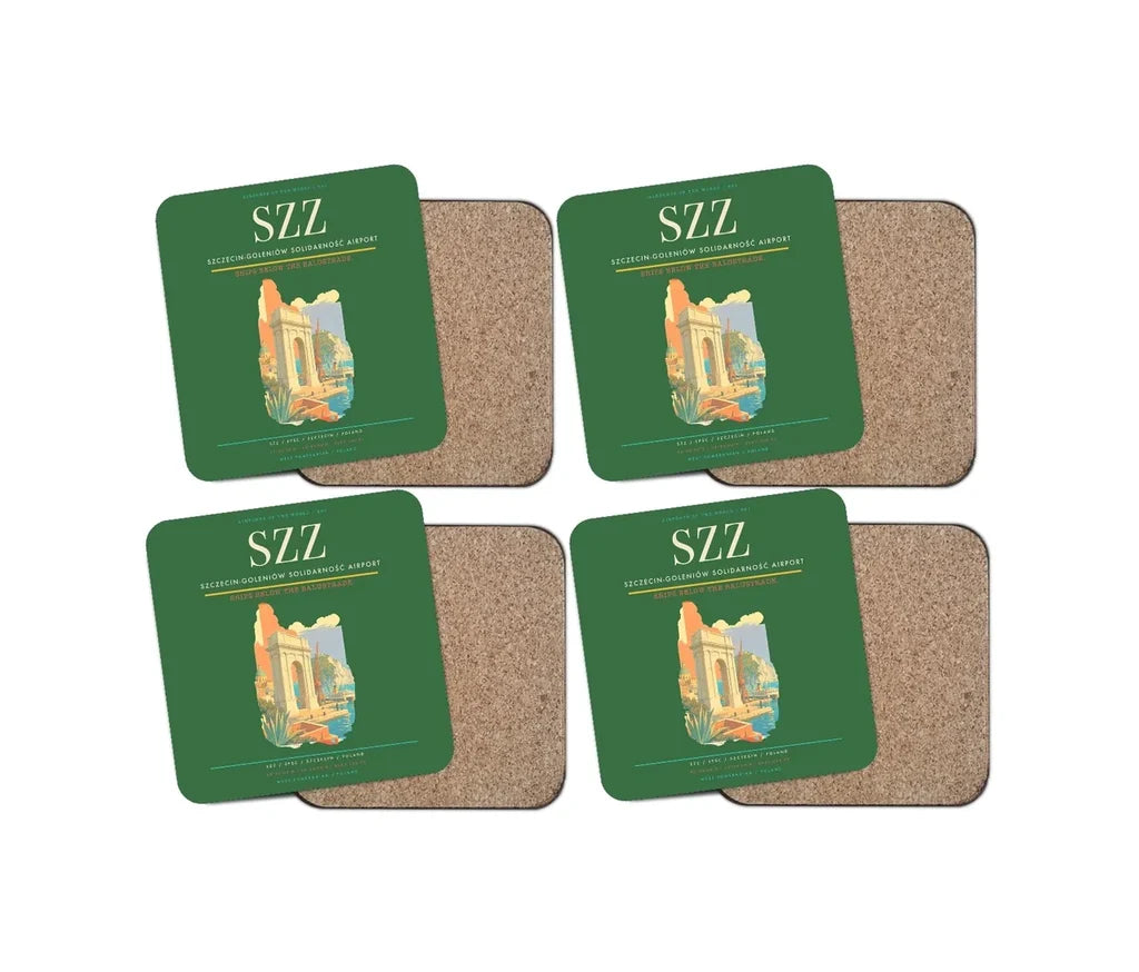Szczecin-Goleniów Solidarność Airport (SZZ) design on green 4 pieces set coaster