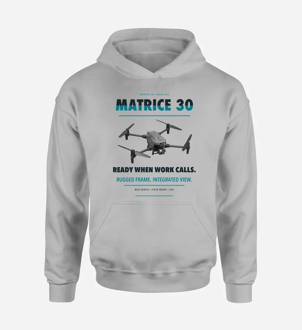 DJI Matrice 30 design on light gray hoodie single side