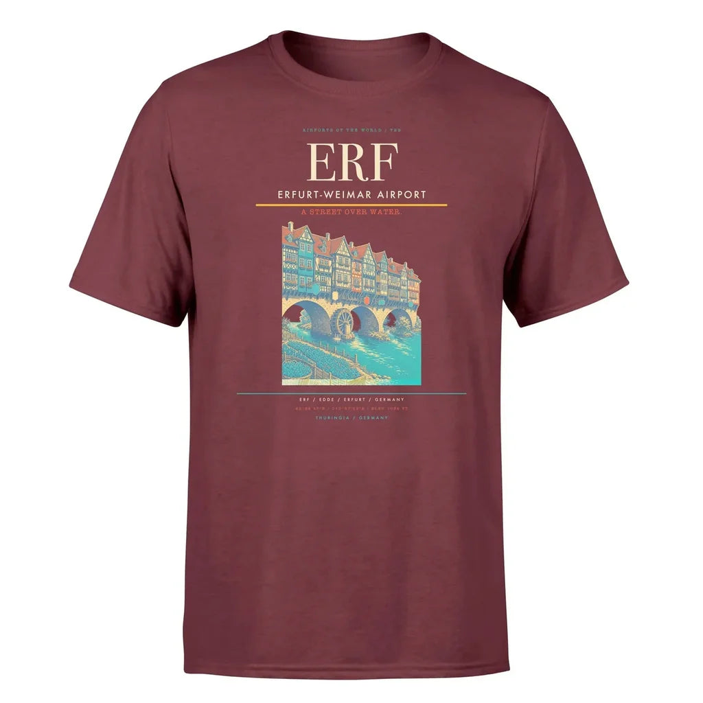 Erfurt-Weimar Airport (ERF) T-Shirt single-side front print in Dark Red | erfurt-weimar-airport-erf-double-side-t-shirt